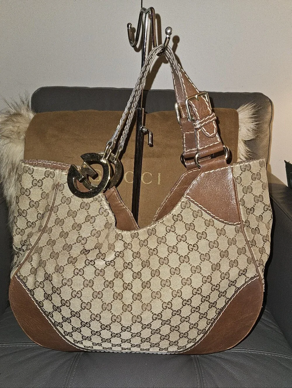 🛑SOLD SOLD SOLD🛑Gucci Beige GG Canvas and Brown Leather Shoulder Bag - Picture 2 of 13